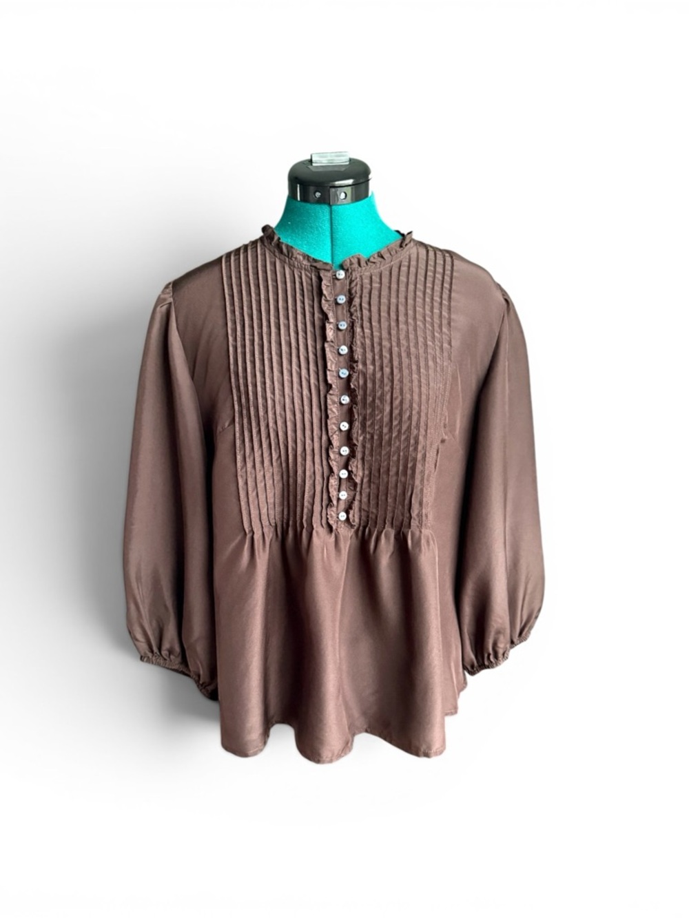 Garnet Hill Chocolate Brown Pintuck Peasant Blouse - Picture 8 of 14